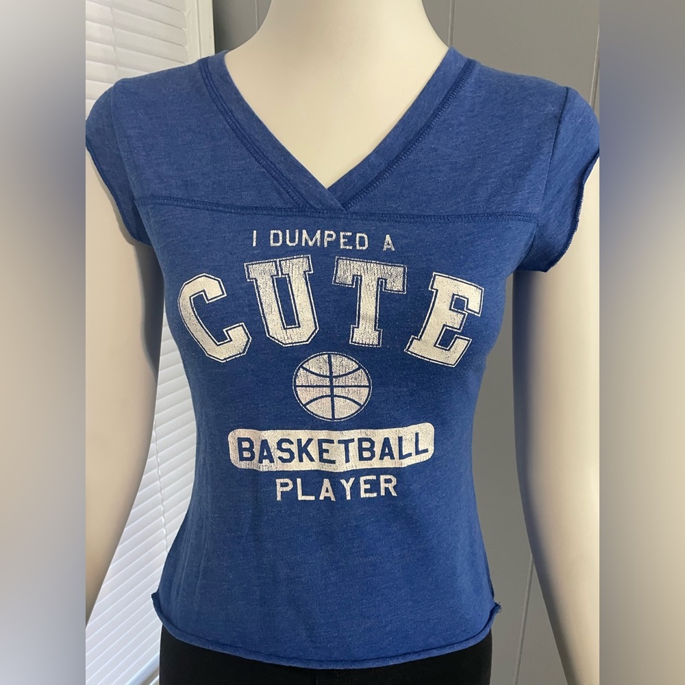 Vintage No Boundaries I Dumped A Cute Basketball Player Shirt Blue V Neck - Picture 2 of 7